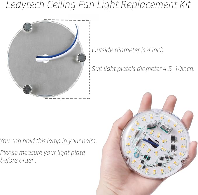 4 inch LED Retrofit Light Kit for Ceiling Fan Light Replacement Panel PCB 18W Color Temperature Adjustable 3000K 4500K 6000K 2200LM 120V CRI90 Dimmable