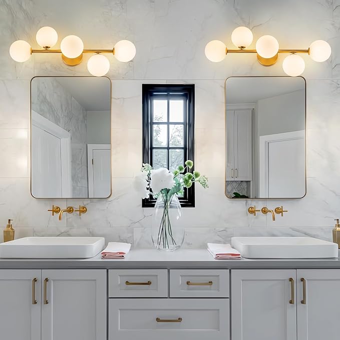 EDISLIVE 5-Light Semi Flush Mount Ceiling Light Frosted Globe, 26.4 in Modern Brass Sputnik Light Fixture Chandeliers with Milk Glass Shade Gold Finished