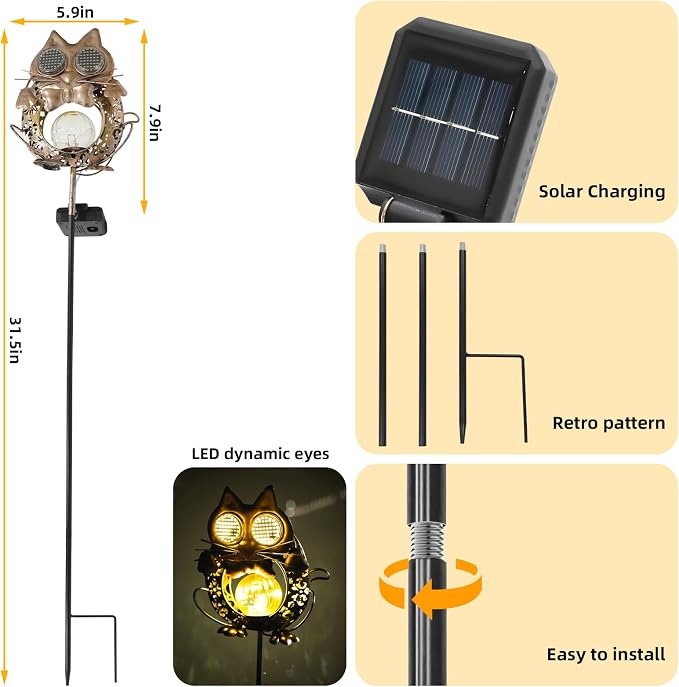SRNPMIU Solar Lights Outdoor Decor, Solar Cat Yard Decorations Outdoor, Garden Decorative, IP65 Waterproof, Gifts for Women Mom, for Yard Patio Lawn Pathway Landscape