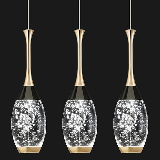 Modern Black Gold Pendant Light Dimmable LED Ceiling Light Fixtures Mini Teardrop Crystal Pendant Lighting for Kitchen Island Bedroom Hallway Entryway (3-Pack， Champagne Gold)