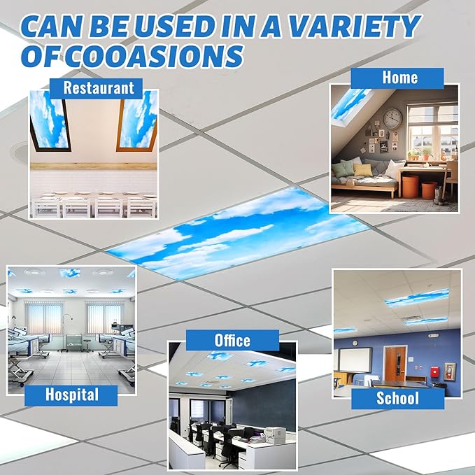 Patelai 8 Pack Fluorescent Light Covers for Classroom Ceiling 4 x 2 Feet Magnetic Light Covers Filter for Office School Drop Ceiling Supplies(Sky Style)