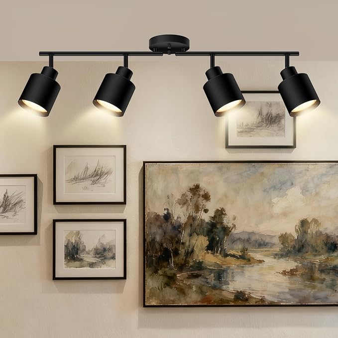 4-Light Led Track Lighting,Black Ceiling Lighting Fixtures,Wall Sconces Ceiling Spotlight with Foldable Light Arms for Kitchen, Closet, Bedroom,GU10 Socket, Bulbs Not Included