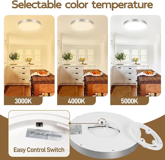 Hlite Dimmable 4pack 9 inch Flush Mount LED Ceiling Light Fixture,18W 1800LM Super Slim 3000K/4000K/5000K 3CCT Selectable,Dimmable Flush Mount Ceiling Light for Kitchen,Bedroom (Brushed Nickel)