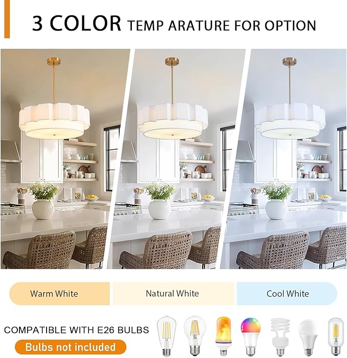 Boho Chandelier,22.05" Fabric Rattan Chandelier 4 Lights Coastal Pendant Light Adjustable Drum Large Pendant Lighting Fixtures for Dining Room