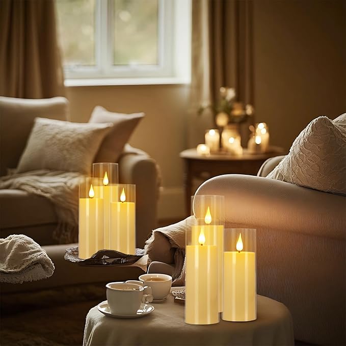 fclayvts 24 Packs of Acrylic LED Candles, Flickering Flameless Candles Battery Operated with Remote Dimmed and Timed, 3D Wick Candles for Home Decor,Wedding,Gift，Parties and Festivals. (3 Size)