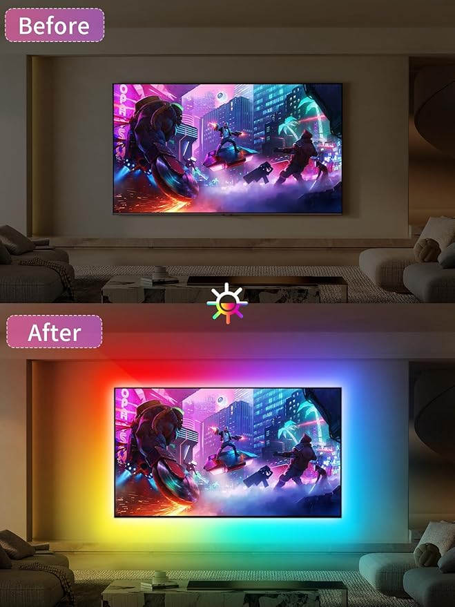 Tyute TV LED Lights, 18.0ft LED Lights for 40-75 Inch TV Behind Lighting, RGB Color Changing TV Backlight with APP & Remote Control, Music Sync USB LED Strip Light for Bedroom Gaming Room Decor