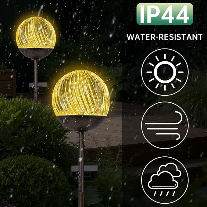 Solar Globe Stake Lights - Twinkle Effect Outdoor Acrylic Ball Garden Lights , Elegant Solar Light,Exquisite Garden Solar Balls light for Yard, Pathway, Patio, gifts for Mom (Bronze stake, 2 pack)