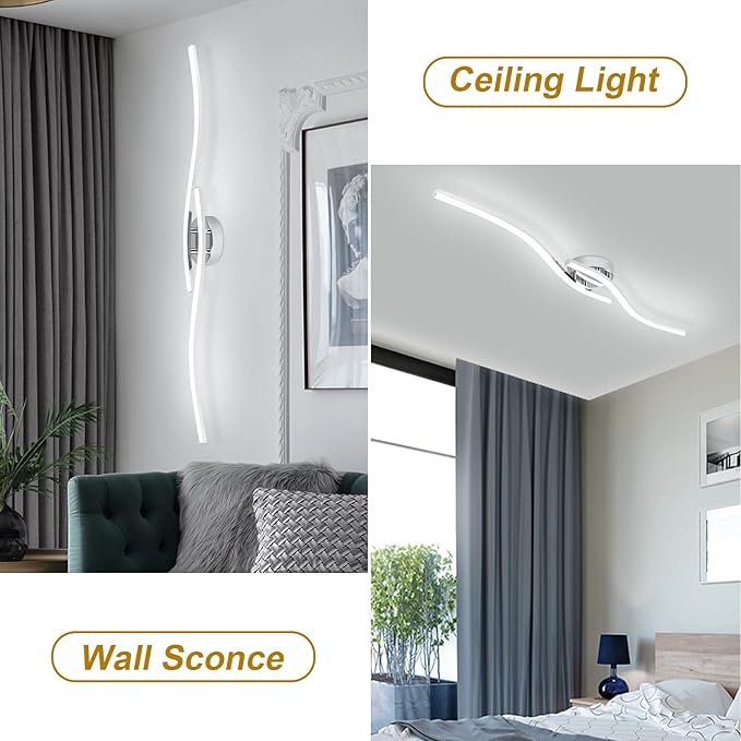 39.37Inch Linear Ceiling Light 6000K Chrome Modern Ceiling Light Fixture 28W Long Flush Mount Ceiling Lamp for Hallway, Kitchen, Bedroom, Dining Room