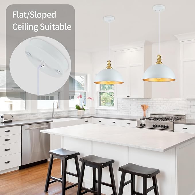 TOULMJ Withe Pendant Lights Kitchen Island 2 Pack Farmhouse Pendant Lighting Over Island Adjustable Hanging Hallway Light Fixtures Vintage Dome Chandelier for Hallway Dining Room Foyer Bedroom
