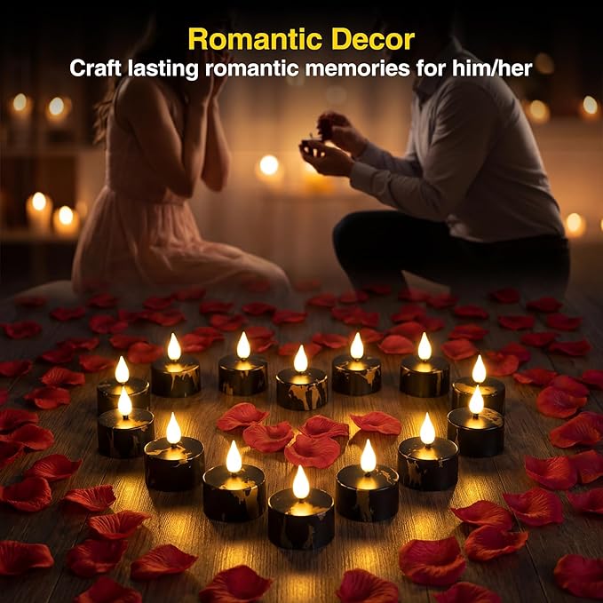 Flameless Tea Lights Candles with Charging Station,Black Marble Pattern,LED Tea Lights Candles with Remote Control Timer for Valentine's Day,Centerpiece Table Decorations,Anniversary,Home Decor,6-Pack