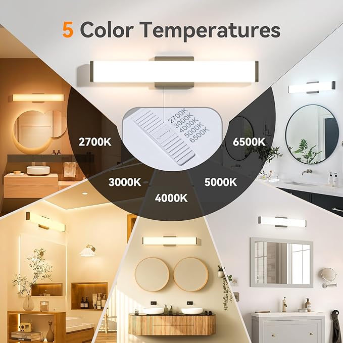 Amico Bathroom Vanity Light Over Mirror 32 inch, Dimmable 5CCT Led Vanity Lights for Bathroom, Modern Black Wall Lights-ETL Certificated