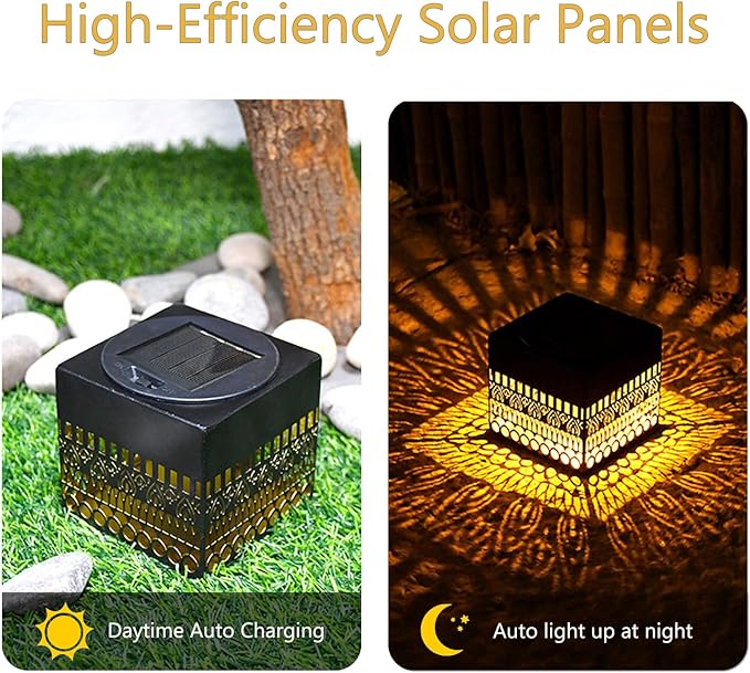 Retro Solar Table Lantern Outdoor Waterproof, Metal Tabletop Light Desktop Decorative Lamp-Atmosphere Landscape Garden Light, Solar Projection Desk Lamp for Courtyard (Warm White)