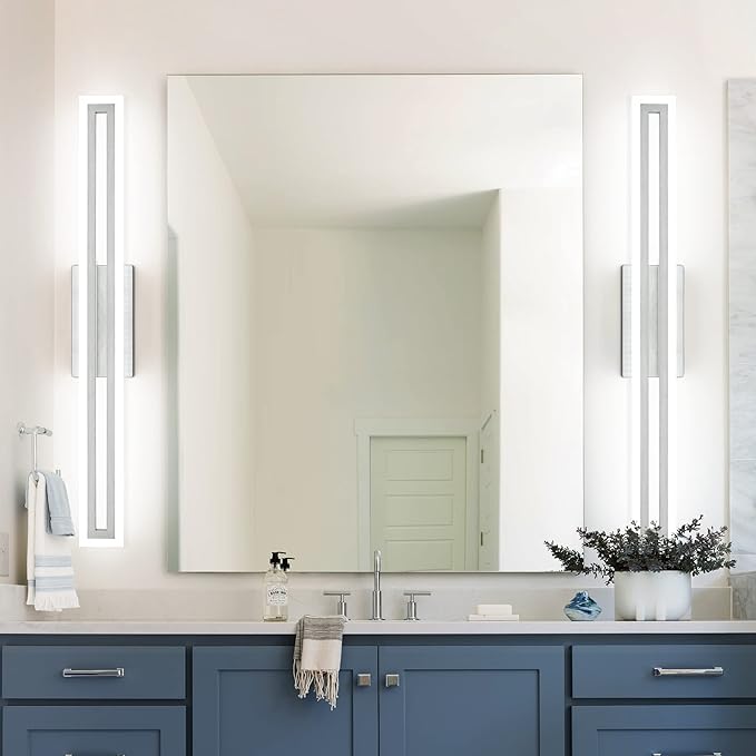 SOLFART Brushed Nickel Bathroom Vanity Light 32 Inch Bathroom Lighting Fixtures Over Mirror 6000K