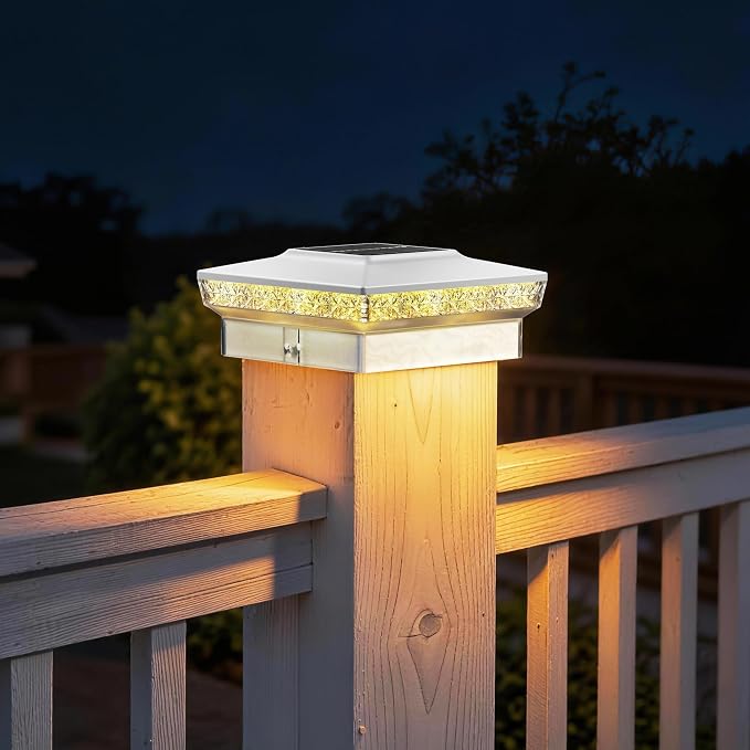 KEILAIMO Solar Post Cap Lights 8 Packs for 4x4 Wooden/Vinyl Posts, IP65 Waterproof Fence Post Solar Lights with Warm/Cool/Neutral Lighting, Outdoor Post Lights for Garden, Patio, Porch- White