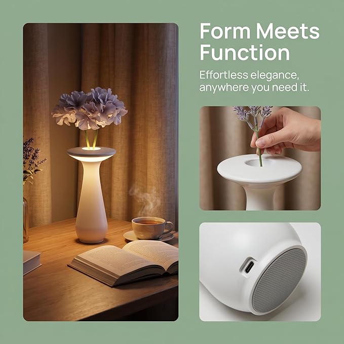 Flower Vase Lamp, Cordless Touch Control Bedside Lamp, Modern Floral Table Lamp for Bedroom Living Room,Gift for Mom, Wife, Grandma,Decorative Nightstand Lamp for Bedroom Decor