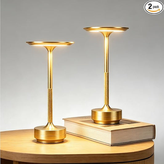 Rechargeable Cordless Table Lamp Set of 2, Portable Battery Operated LED Table Light, 3 Color Stepless Dimming with Touch Sensor & Memory Function for Outdoor Patio Restaurant Dining Room,Gold
