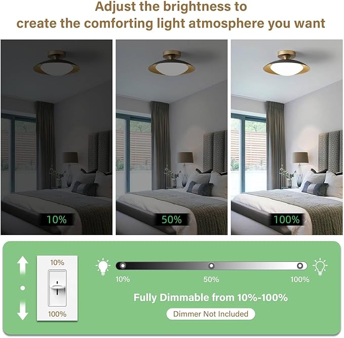 Small Dimmable Mid Century Modern Ceiling Light,5CCT LED Black Gold Semi Flush Mount Ceiling Lamp,for Hallway Entryway Bedroom Laundry Room Kitchen Light Fixture 2700K-6000K,11.81 in