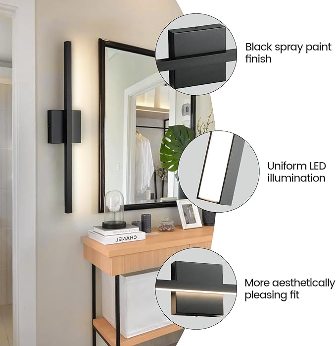 Epinl Modern Vanity Light Fixtures 24 Inch, 18W Dimmable 5CCT Black Bar Vanity Light Over Mirror, LED Bath Lighting Fixture for Bathroom Mirror Cabinets Bedroom-ETL Certificated
