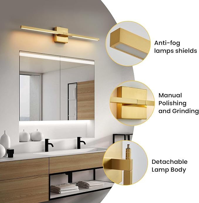 Gold Bathroom Vanity Light Fixtures - 30 inch Rotatable Modern 5CCT LED Vanity Lights for Bathroom Lighting Fixture Over Mirror Dimmable Bathroom Wall Sconce