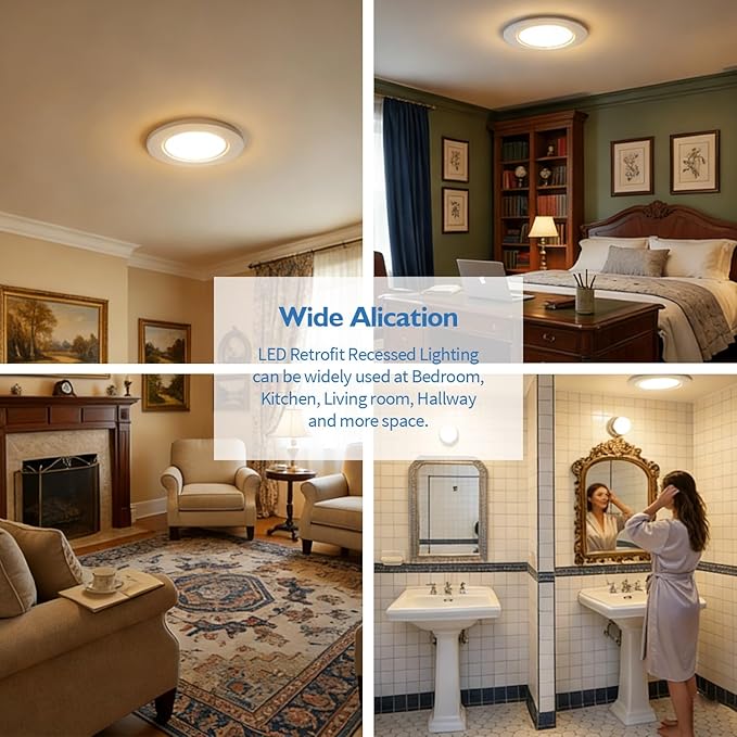 Jolux 5/6 Inch LED Can Lights Adjustable Recessed Retrofit Downlight,12W=60W,2700K Soft White,800LM,Dimmable,ETL Damp Rated Replacement Recessed Lighting Install,Flat Trim,E26 Base,4-Pack