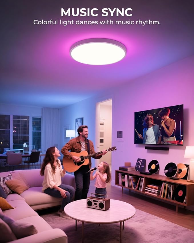 12 Inch Flush Mount Ceiling Light, Smart RGB+IC LED 2400LM Dimmable Ceiling Lamp with APP & Remote Control, 2700K-6500K Color Changeable Light for Bedroom Living Room, Works with Alexa & Google Home