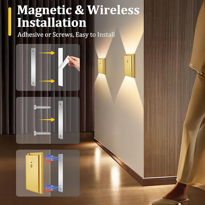 1 Pack Battery Operated Wall Sconce Light: 5000mAh Rechargeable Motion Sensor Night Light 3 Colors Wireless Sconce Magnetic Motion Sensor Stair Light Indoor LED Wall Light for Bedroom Hallway Closet