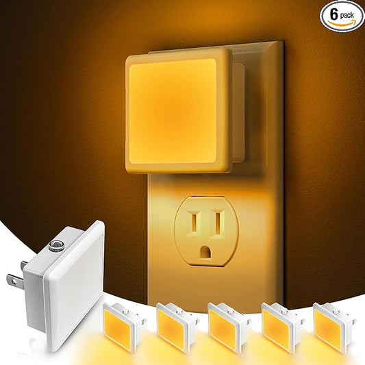 L LOHAS LED Night Lights Plug into Wall,[6-Pack] Plug in Night Light,Dusk to Dawn Sensor, 1800K Amber Light,0.3W Bright Nightlight Auto-On/Off for Adults Bedroom Bathroom Hallway Halloween