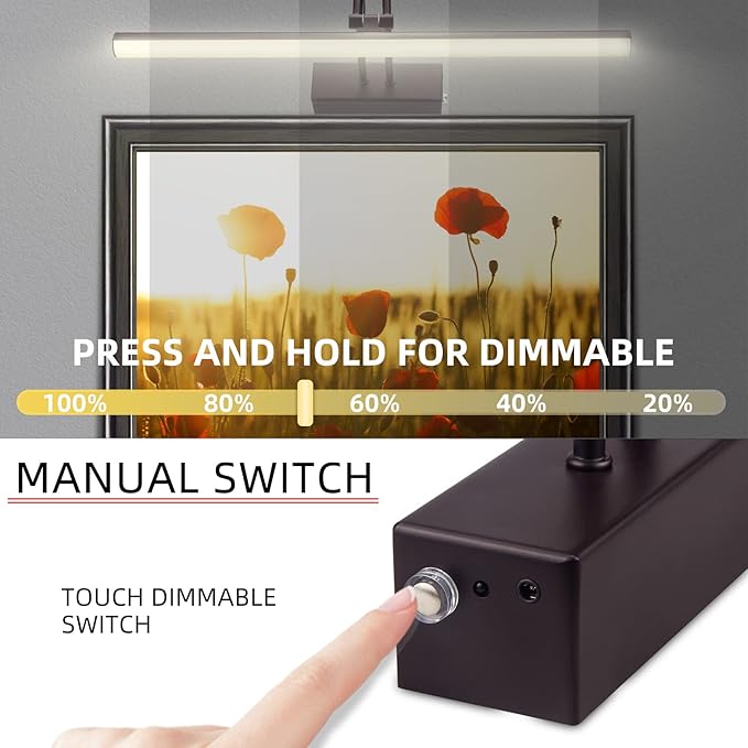 Picture Light, 16inch Cordless Picture Lights for Wall with Timer and Dimmable, Battery Operated Wall Lights for Display Gallery Painting Art Frame Portrait - Bronze, Full Metal Construction