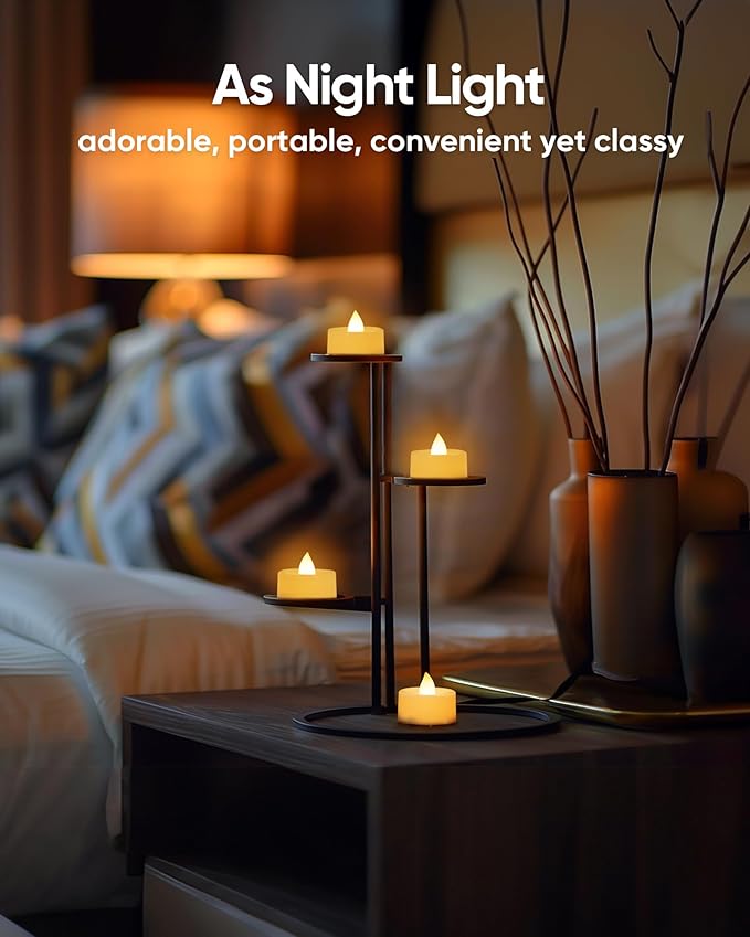 Amagic 50 Pcs Flickering Flameless Tea Lights Battery Operated, 200+ Hours Long Lasting Electric Candle for Wedding Table Centerpiece, Home Decor, Gift, Birthday, Halloween, Christmas, Ivory Base