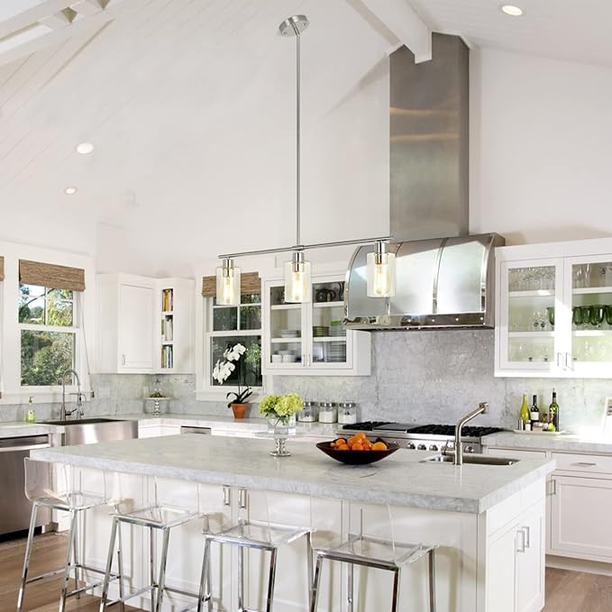 3-Light Pendant Lighting Clear Glass Pendant Lighting for Kitchen Island Brushed Nickel Hanging Light Fixture Pendant Light Dining Room Chandelier Farmhouse