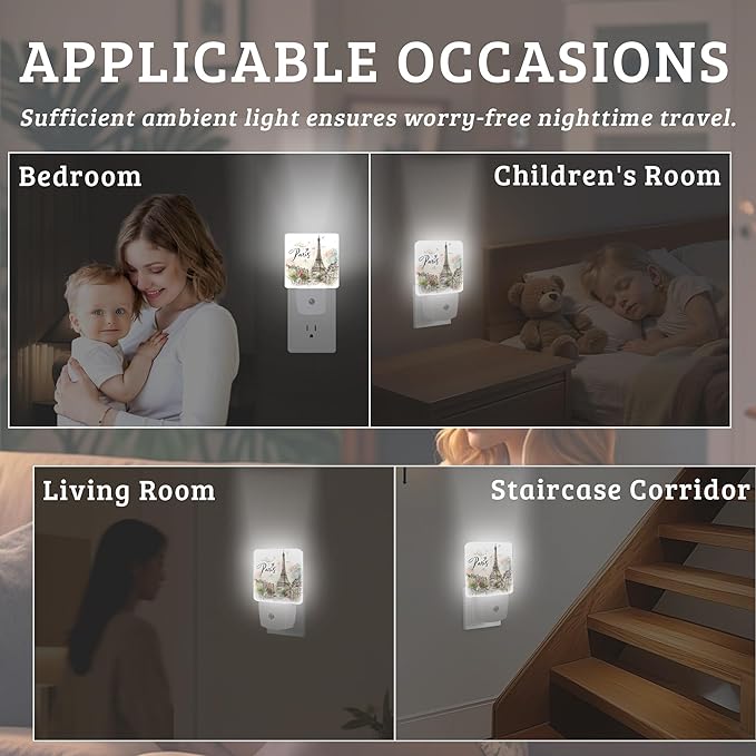 Paris Eiffel Tower Night Light, Dusk to Dawn Nightlight with Auto Sensor Lamp Home Indoor Stairway Kitchen Corridor, Night Lights Plug Into Wall Decorative for Boys Girls Women Men Room Gifts