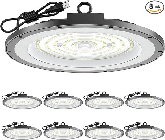 AIKVSXER LED High Bay Light UFO Shop Light 300W 45000LM 6000K Daylight Super Bright IP65 Waterproof for Warehouse Garage Barn Factory Workshop 5FT Cord with US Plug 8 Pack