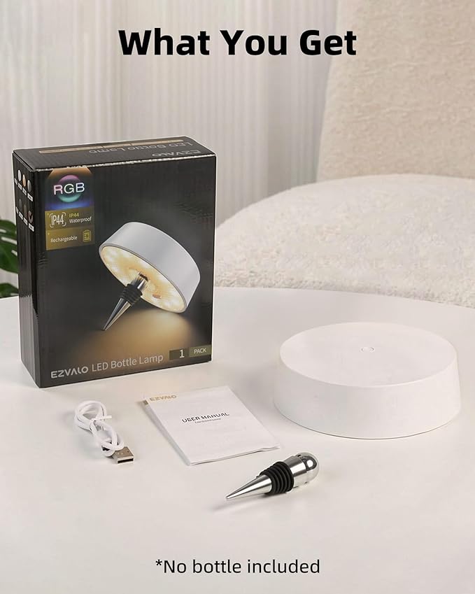 Wireless Bottle Lamp Shade, Rechargeable Wine Bottle Lights for Liquor Bottles, RGB, Touch Control 3 Color Temperatures, Dimmable, Outdoor Waterproof, Restaurant & Home Bar Décor, Gift, White 1Pc