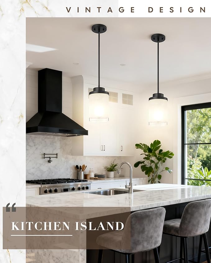 TENGXIN Modern Pendant Light, 6-in Matte Black Pendant Lights Kitchen Island,Farmhouse Pendant Lighting for Dining Room Bedroom Bar Office 2Pack,TXPLBK01-2PK-L