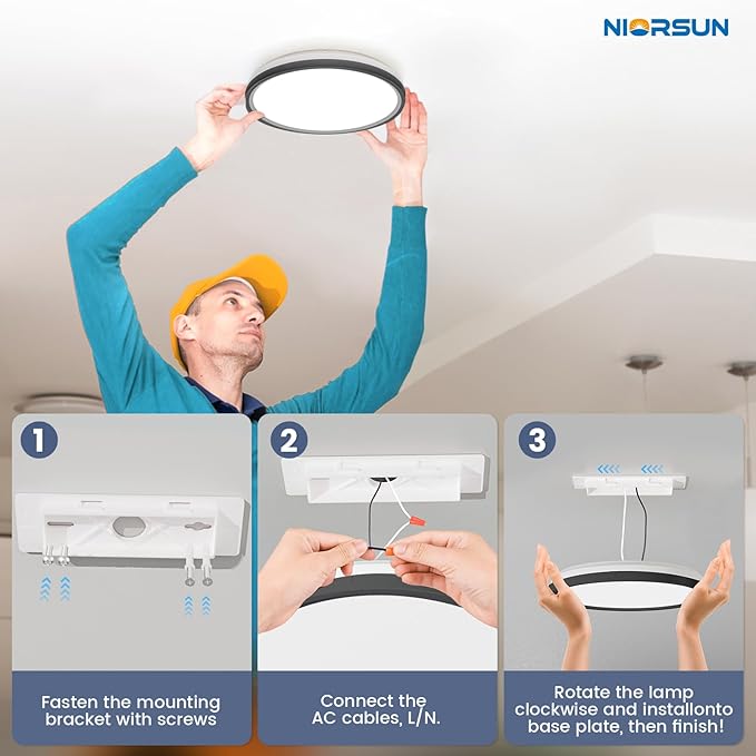 NIORSUN 7 Inch LED Flush Mount Ceiling Light, 5CCT Dimmable, 15W Bathroom Light, Flat Low Profile for Hallway Bedroom, 1 Pack Black