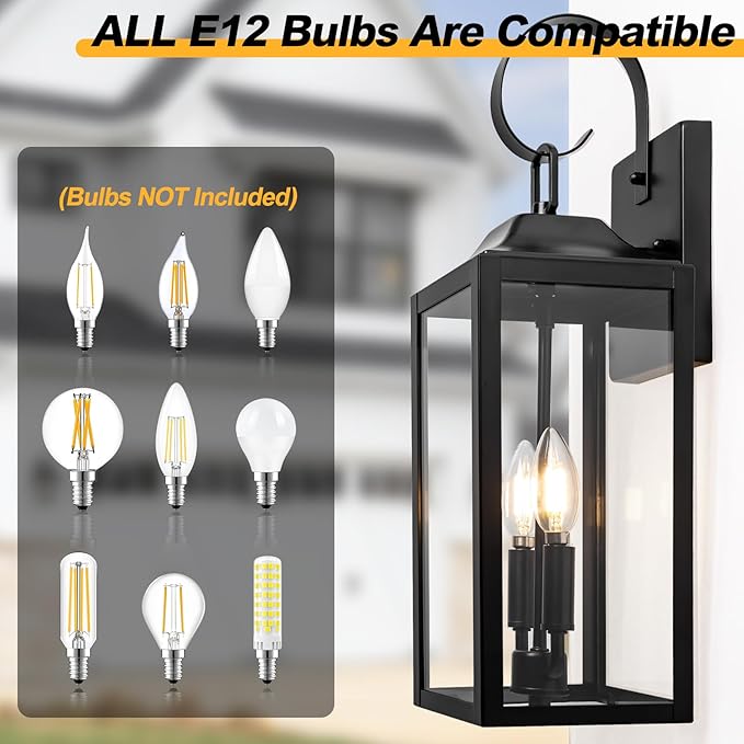 19" Large Outdoor Wall Lights - Black Outside Wall Mounted Light Fixture, Exterior Lighting Fixtures Farmhouse Outside Wall Sconce Lantern 2-Light, Modern Porch Lights for House, 2 Pack