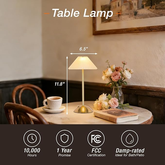 LEDVANCE Sylvania Cordless Lamp, LED Rechargeable Table Lamp with Battery Operated, USB-C, 3 Color Temperatures (3000/4000/5000K), Dimmable, Bedroom, Night Light, Coffee Shop, Brass - 1 Pack (66874)