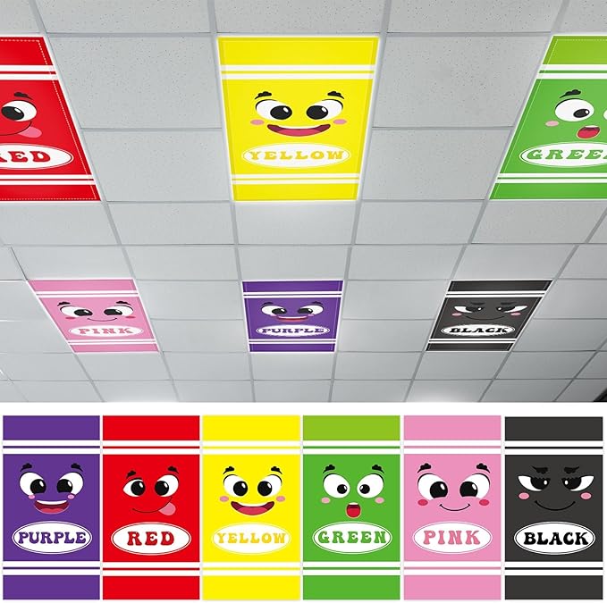 Wiooffen 6 Pcs Fluorescent Light Covers with 60 Magnets Decorative for Classroom Ceiling Lights 4 x 2 Feet Magnetic Light Cover Filter Easy Install for Office Hospital Home Ceiling Supplies (Crayon)