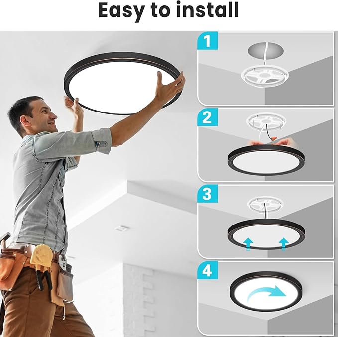 libtit 12 inch Flush Mount LED Ceiling Light Fixture, 3000K 4500K 6500K Adjustable, 28W 3200lm Vintage Bronze Lighting Fixtures for Bathroom Shower Hallway Kitchen, 1 Pack