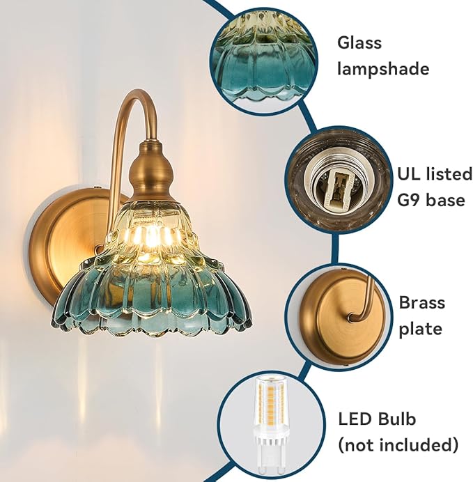 Vintage Wall Sconce Yellow and Blue Gradient Wall Light Bedside Wall Lamp Matte Brass Bedroom Light Fixtures in Door Lighting Fixture for Living Room Hallway Corridor