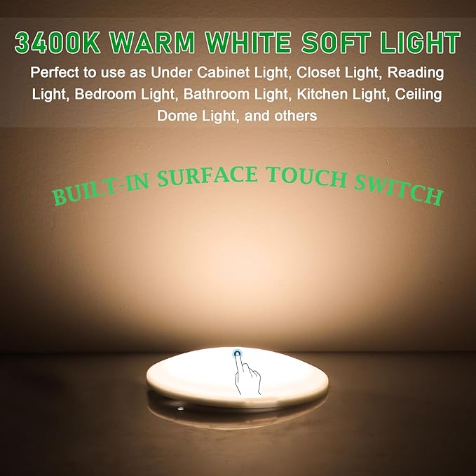 Risestar LED Ceiling Lights-LED Dome Light with On-Off Touch Switch12V LED Lights Ultra Slim Interior Lighting for RV Lights,Trailer Lights,Camper,Boat Warm White 3400K Dimable 3.25inch (Pack of 6)