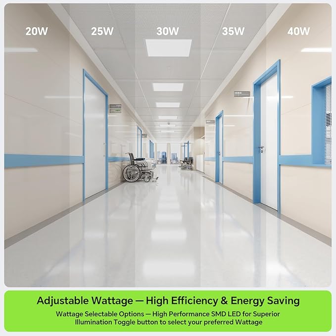 2x2 LED Light Flat Panel, 40/35/30/25/20W, 5 Color Temps 2.7K/3K/3.5K/4K/5K, Dimmable (0-10V) Recessed Ceiling Lights, 5200 LM, Fixture Flush Mount Ceiling for Office Kitchen Garage ETL-2Pack