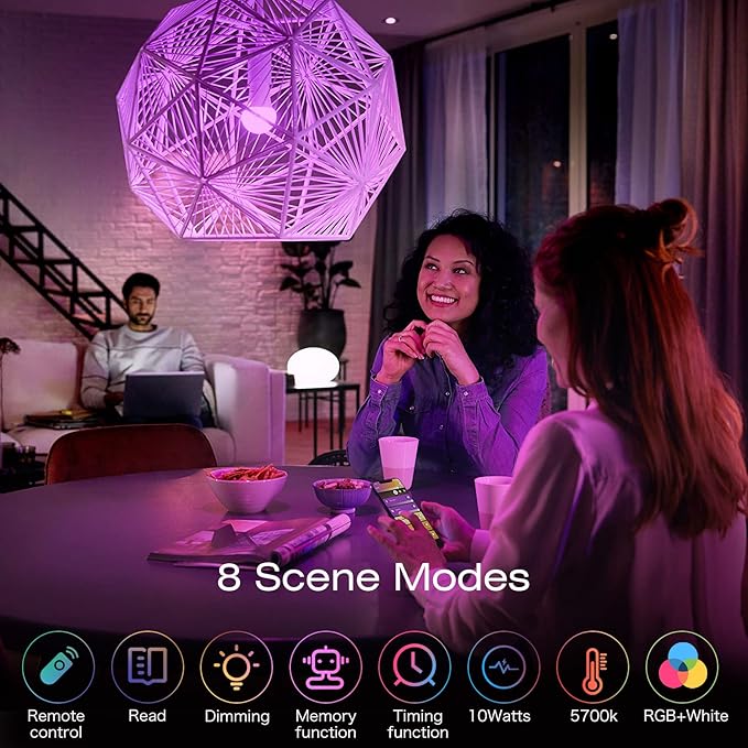 SUNNEST LED Color Changing Light Bulb, 820LM Dimmable E26 10W RGBW, Mood Light Bulb with Timing Remote, 120 Colors Screw Base Lights for Home Decor, Bedroom, Stage, Party