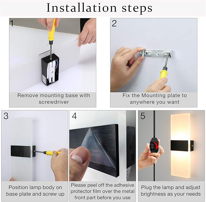 Lightess Plug in Wall Sconces Set of 2, Wall Lamp Plug in with 10%-100% Stepless Dimmable, 12W Acrylic LED Wall Lights for Bedroom Living Room