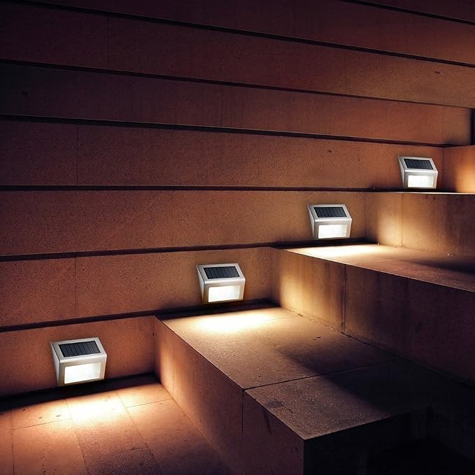 Lightess Outdoor Waterproof Solar Step Deck Lights Warm White 6 Pack | Solar Powered LED Stair Light, Waterproof Stainless Steel Shell, Outdoor Mount Fit Steps Patio Garden Yard Path Decoration