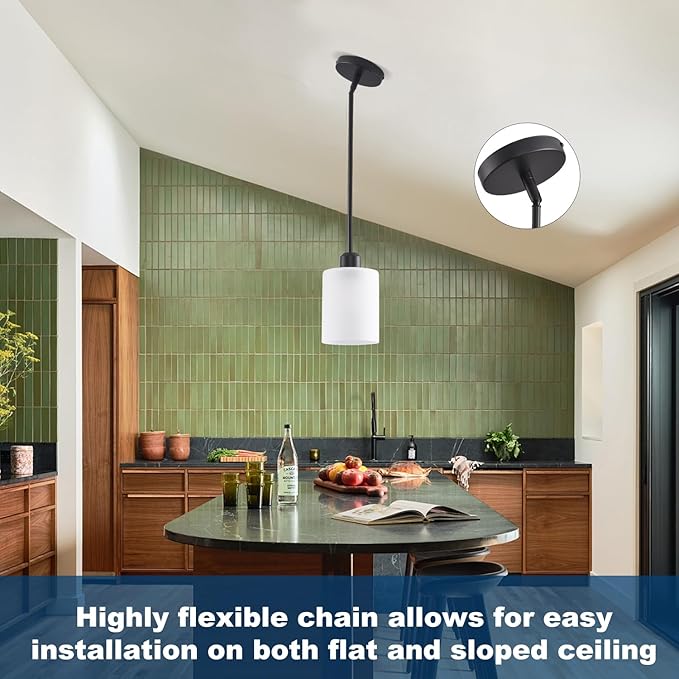 3 Pack Pendant Light Kitchen Island Pendant Lighting, Hanging Light with Frosted Glass Shade, Black Modern Indoor Hanging Lamp