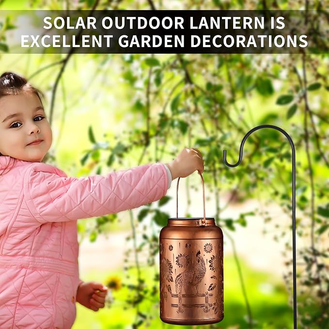 Solar Lanterns Outdoor Waterproof Hummingbird Garden Decor Gifts for Women Mom Grandma Hanging Lights Metal Decoration Outside for Yard, Patio,Backyard,Porch(Rooster)