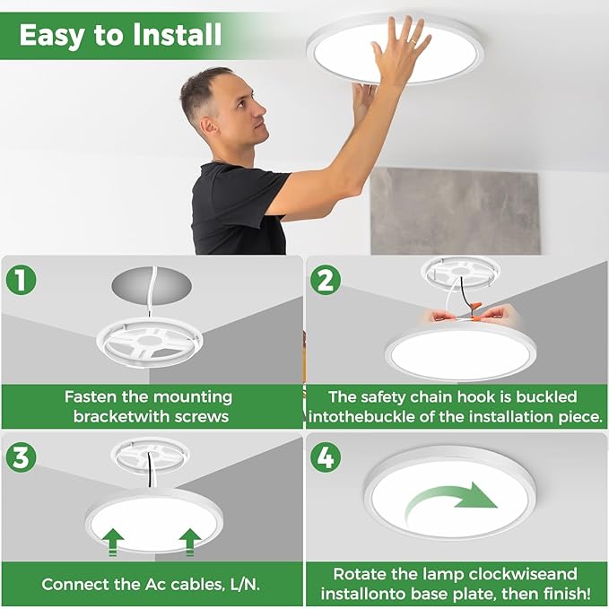 zemty 6Pack 13 inch White LED Flush Mount Ceiling Lights, Dimmable 5 Color Temp (3000K-6500K), 24W 2400LM Bright Round Light Fixture for Kitchen/Bathroom/Bedroom/Office