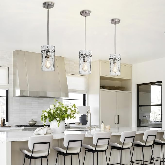 5.5" Nickel Hammered Glass Pendant Light, Brushed Nickel Pendant Lights Kitchen Island, Modern Kitchen Island Light Over Dining Light Fixture Bedroom Foyer 1 Pack