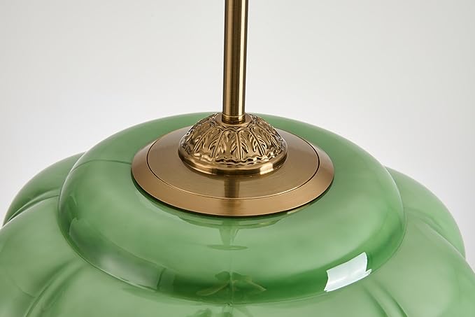 Green Milk Glass Ceiling Light Fixture, 12" Semi Flush Mount Pendant Light with Antique Brass Finish, Schoolhouse Light Fixture - Antique Chandelier for Kitchen, Hallway, Dining Room